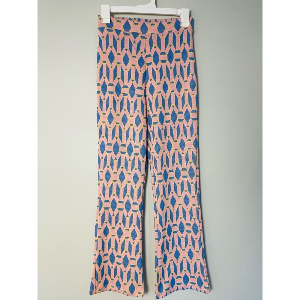 Zara Pink and Blue Geometric Boot Cut Pants
